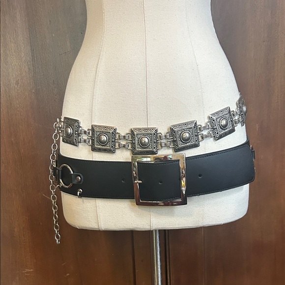 Vintage Chunky Nickel Silver Hardware Chain Belt OS main image 10